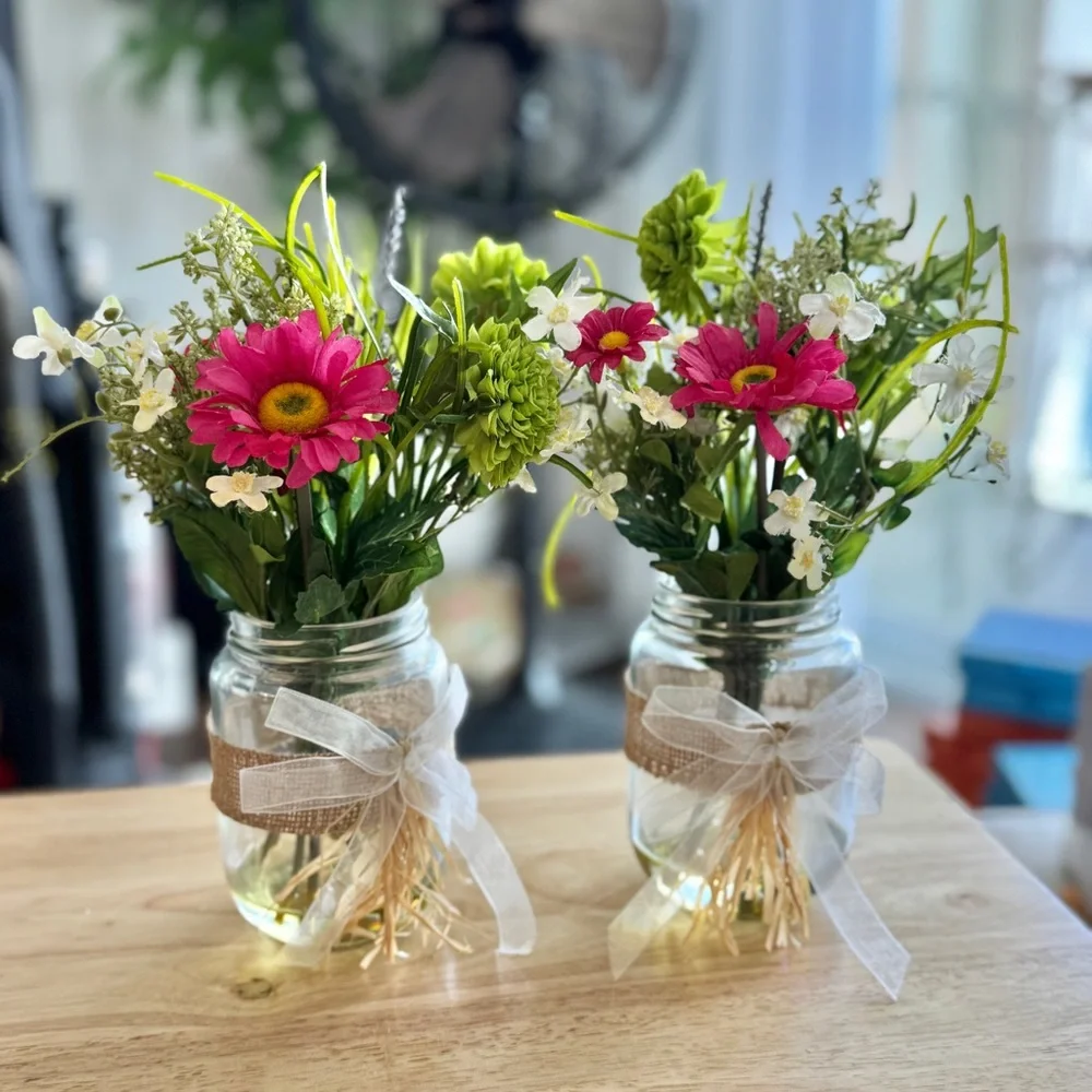 Rustic Farmhouse Mason Jar Floral Decor Set – Spring Flower Centerpieces